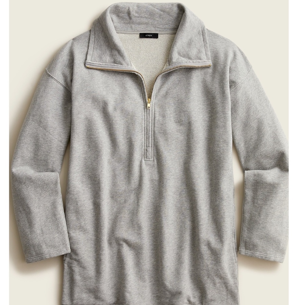 JCrew University terry long half-zip tunic (oversized)
